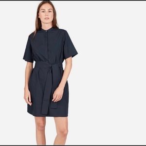 Everlane collarless belted shirt dress